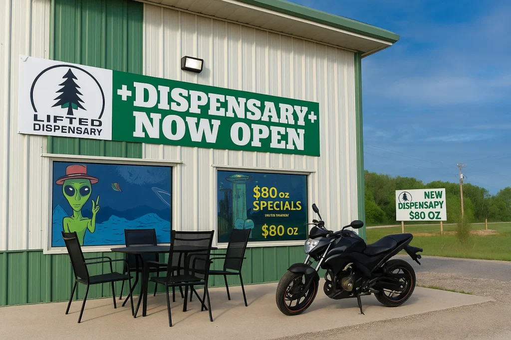 Outside view of Lifted dispensary